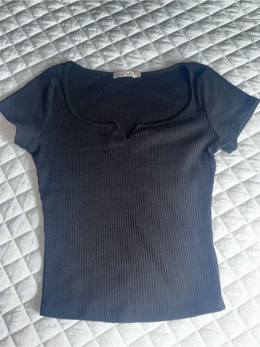 Heart Hips Black Ribbed Scoop Neck Short Sleeve Tee